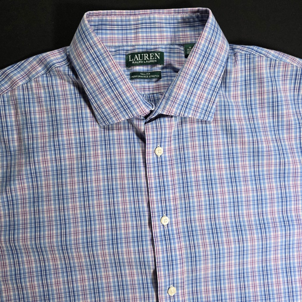 Lauren Ralph Lauren Mens Tall Fit Performance Stretch Plaid Dress Shirt 18 36/37